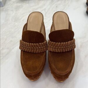 Veronica Beard Brown Suede Mules with Wooden Sole